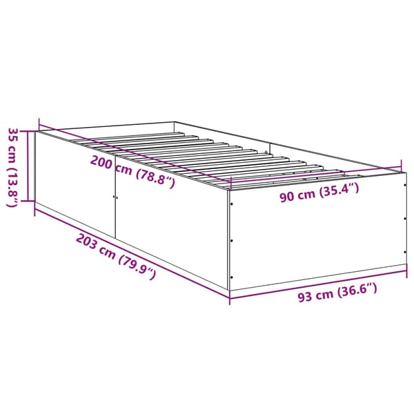 vidaXL Sengeramme brun eik 90x200 cm konstruert tre