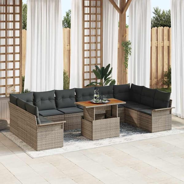 vidaXL Trädgårdsoffset med lagring 9 pcs Grå Poly rattan