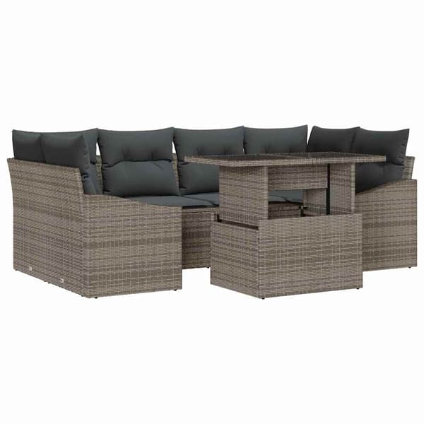 vidaXL Trädgårdsoffset med lagring 7 pcs Grå Poly rattan