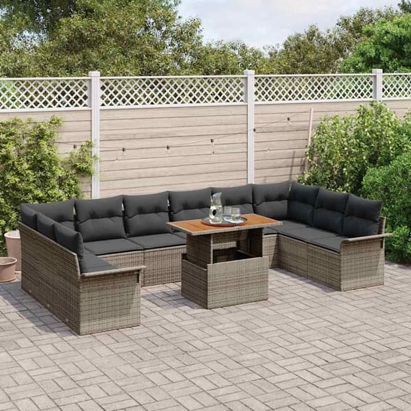 vidaXL Trädgårdsoffset med lagring 9 pcs Grå Poly rattan