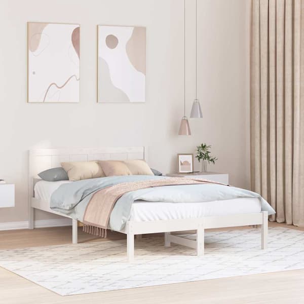 vidaXL Sängram Vit 120 x 190 cm Massivt tallträ