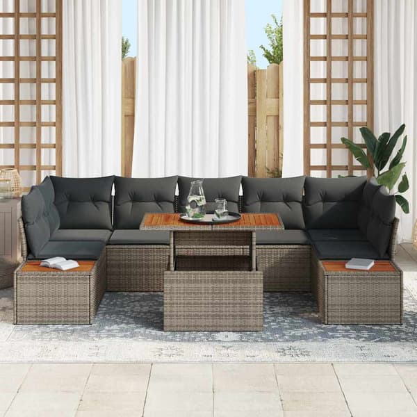 vidaXL Trädgårdsoffset med lagring 8 pcs Grå Poly rattan