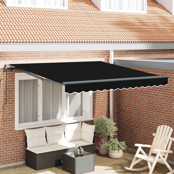 vidaXL Utfällbar markis Svart 350 x 250 cm Polyester och Stål