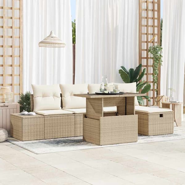 vidaXL Trädgårdsoffset 6 pcs Beige konstrotting