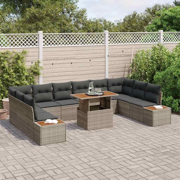 vidaXL Trädgårdsoffset med lagring 11 pcs Grå Poly rattan