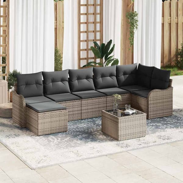 vidaXL Trädgårdsoffset med kudde 8 pcs Grå Poly rattan