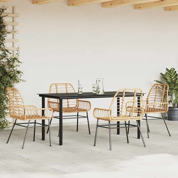 vidaXL Trädgårdsmatgrupp 5 delar brun polyrotting glas
