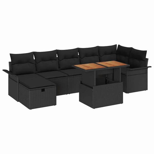 vidaXL Trädgårdsoffset 8 pcs Svart konstrotting