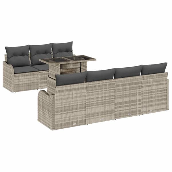 vidaXL Trädgårdsoffset med kudde 8 pcs Ljusgrå Poly rattan