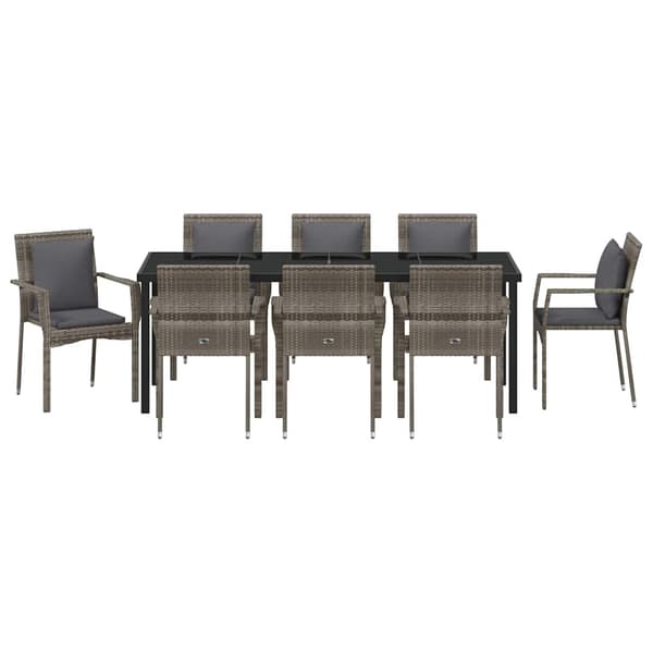 vidaXL Trädgårdsmöbelset med kudde 9 pcs Grå konstrotting