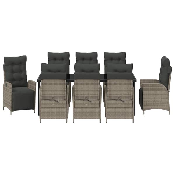 vidaXL Trädgårdsmöbelset med kudde 9 pcs Grå konstrotting