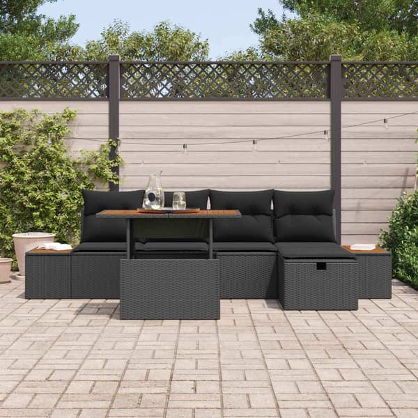 vidaXL Trädgårdsoffset 6 pcs Svart konstrotting