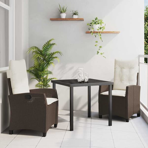 vidaXL Trädgårdsmöbelset med kudde 3 pcs Brun konstrotting