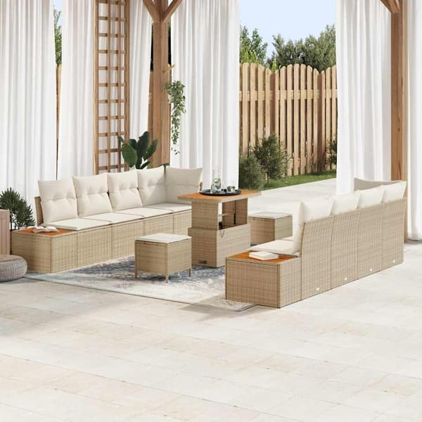 vidaXL Trädgårdsoffset 11 pcs Beige konstrotting