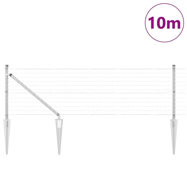 vidaXL Stängsel med stolpe Silver 0,8 x 10 m Stål