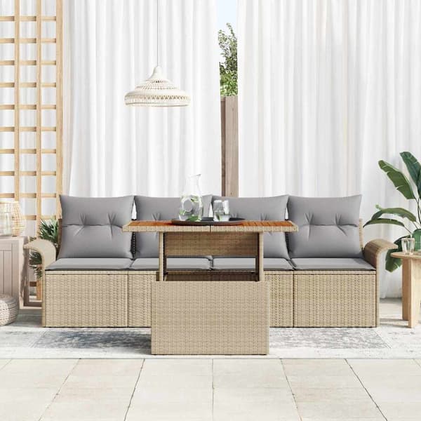 vidaXL Trädgårdsoffset med lagring 5 pcs Beige Poly rattan
