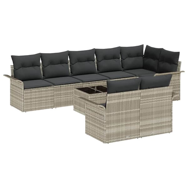 vidaXL Trädgårdsoffset med kudde 9 pcs Ljusgrå Poly rattan