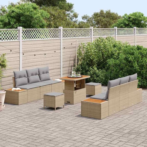 vidaXL Trädgårdsoffset 9 pcs Beige konstrotting