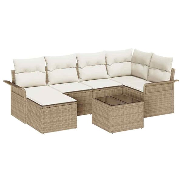 vidaXL Trädgårdsoffset med lagring 7 pcs Beige konstrotting