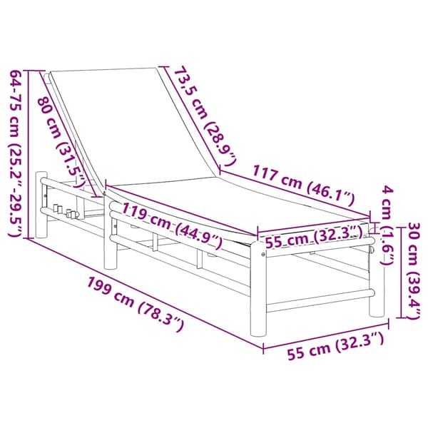 vidaXL solsäng med dynor 55x199x30 cm bambu