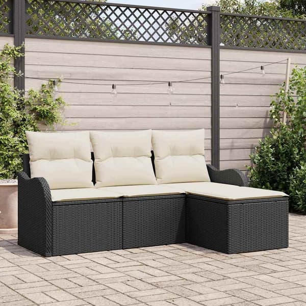 vidaXL Trädgårdsoffset med kudde 4 pcs Svart Poly rattan