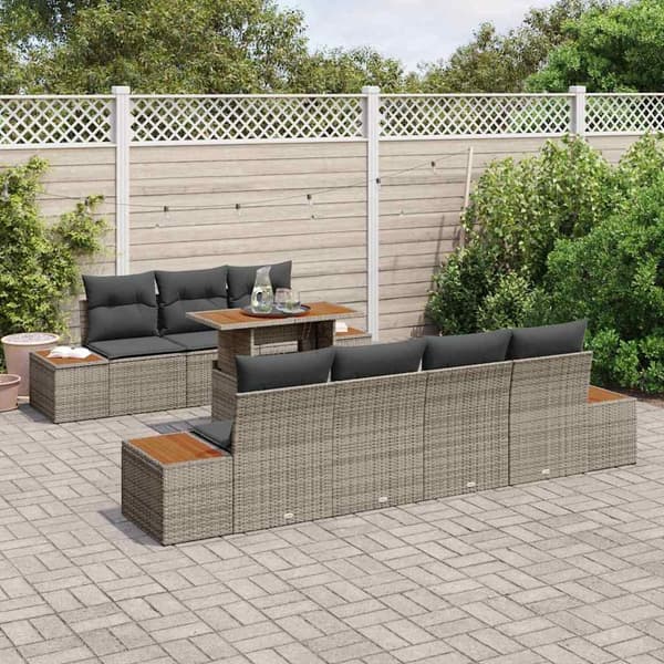 vidaXL Trädgårdsoffset med lagring 8 pcs Grå Poly rattan