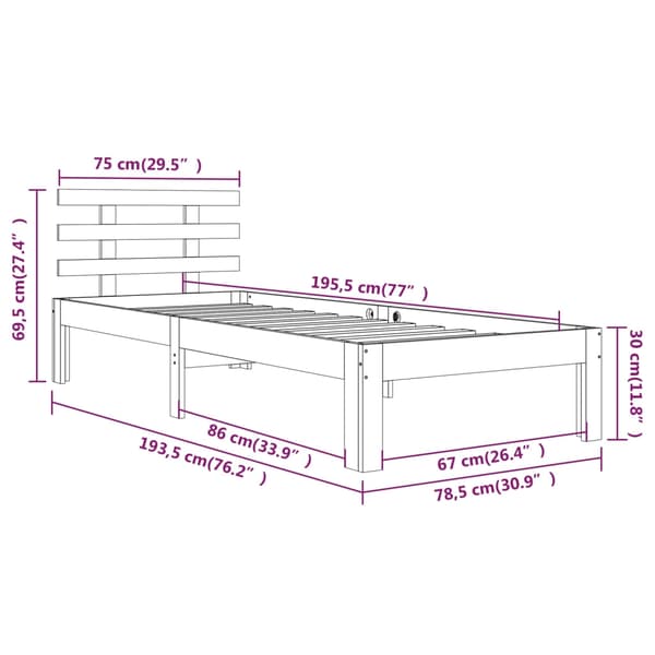 vidaXL Sengeramme heltre 75x190 cm