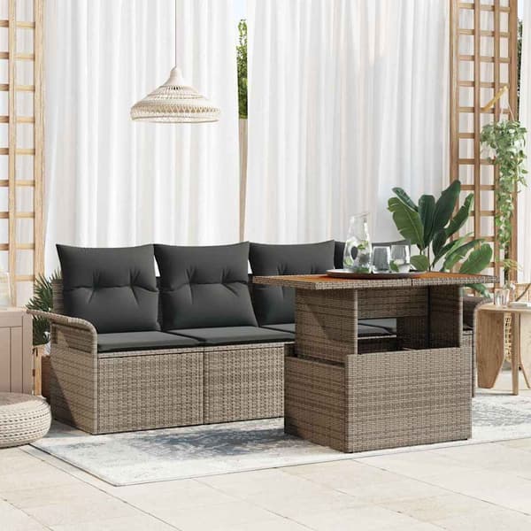 vidaXL Trädgårdsoffset med lagring 5 pcs Grå Poly rattan