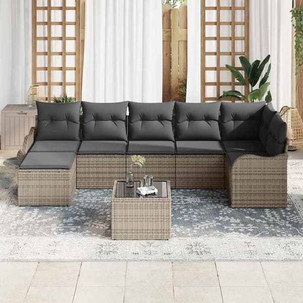vidaXL Trädgårdsoffset med kudde 8 pcs Grå Poly rattan