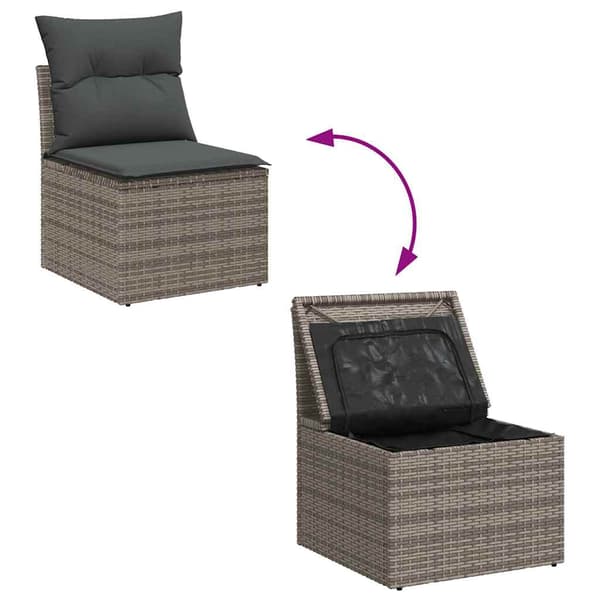 vidaXL Trädgårdsoffset med kudde 11 pcs Grå konstrotting