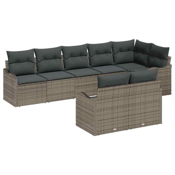 vidaXL Trädgårdsoffset med kudde 8 pcs Grå Poly rattan