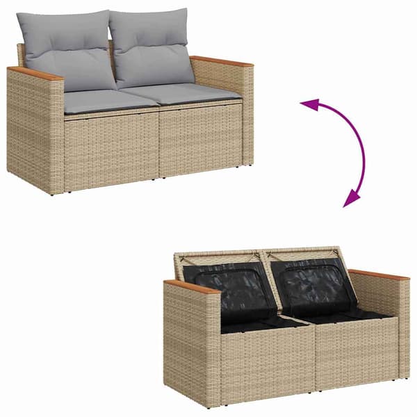 vidaXL Trädgårdsoffset med kudde 13 pcs Beige konstrotting