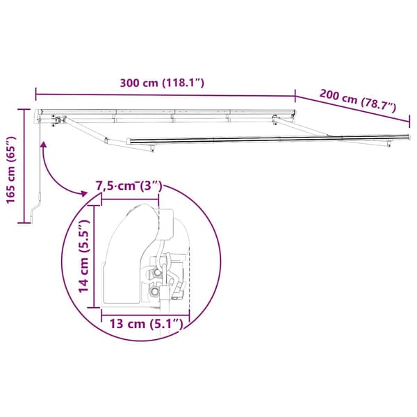 vidaXL Markisram Vit 3 x 2 m Metall