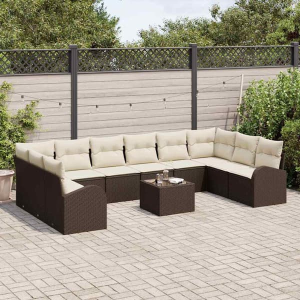 vidaXL Soffset med kudde 11 pcs Brun Polyrattan