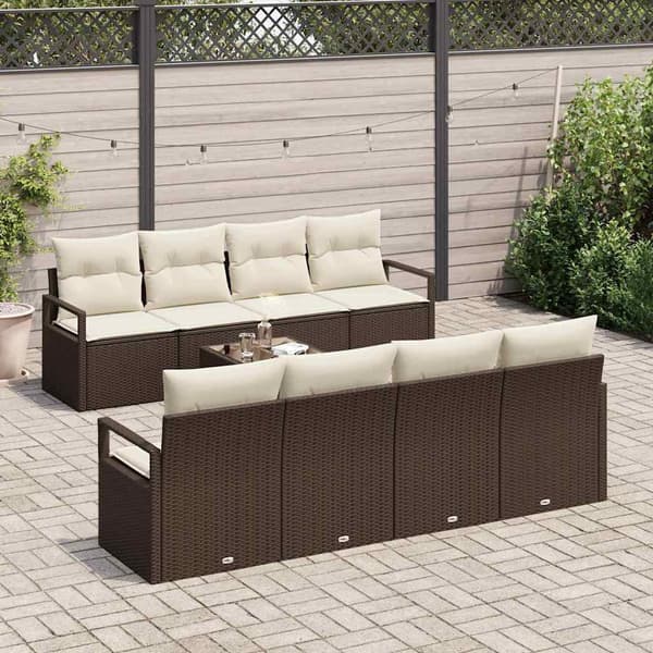 vidaXL Soffset med kudde 7 pcs Brun och Kräm konstrotting