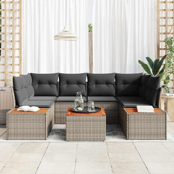 vidaXL Trädgårdsoffset med kudde med lagring 6 pcs Grå Poly rattan