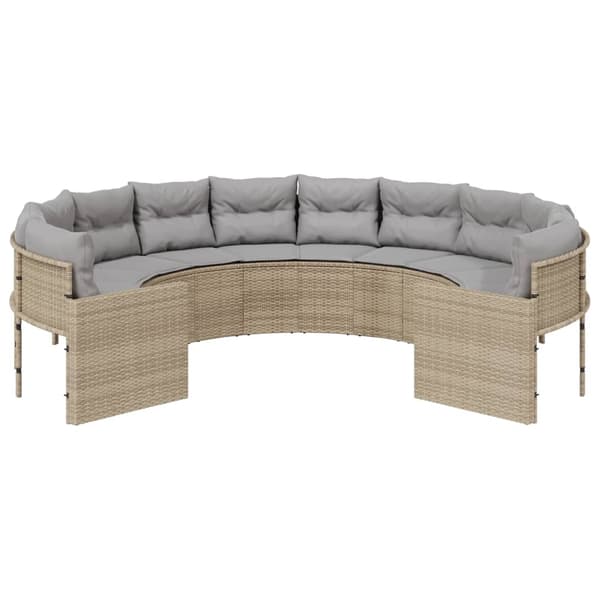 vidaXL Trädgårdssoffa med dynor rund beige konstrotting