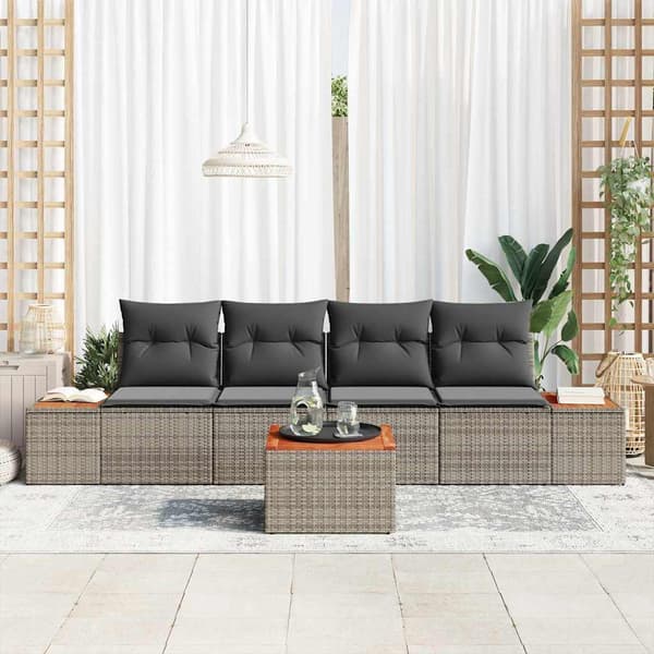 vidaXL Trädgårdsoffset med kudde med lagring 5 pcs Grå Poly rattan