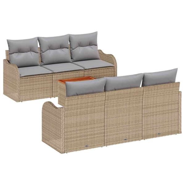 vidaXL Trädgårdsoffset 7 pcs Beige och Ljusgrå konstrotting