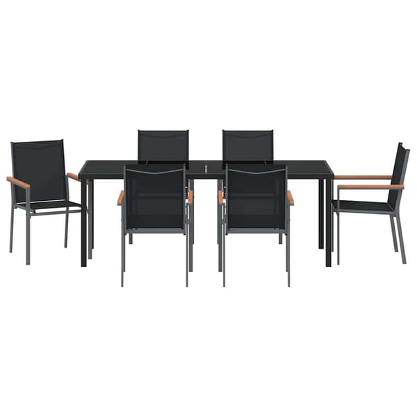 vidaXL Trädgårdsmöbelset 7 pcs Svart Pulverlackerad stål