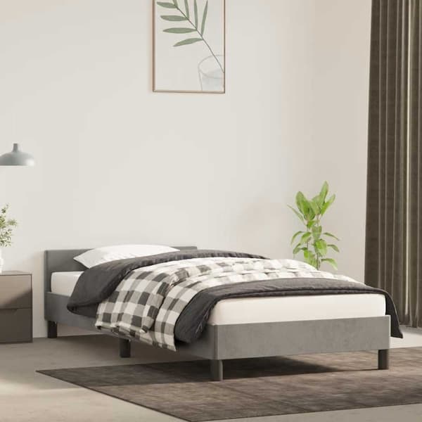vidaXL Sängram utan madrass ljusgrå 90x200 cm sammet