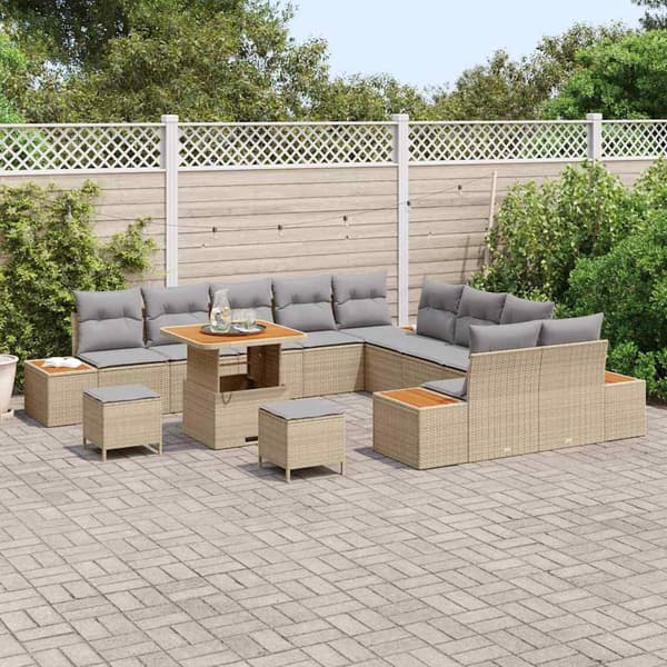 vidaXL Trädgårdsoffset med kudde med lagring 13 pcs Beige Poly rattan