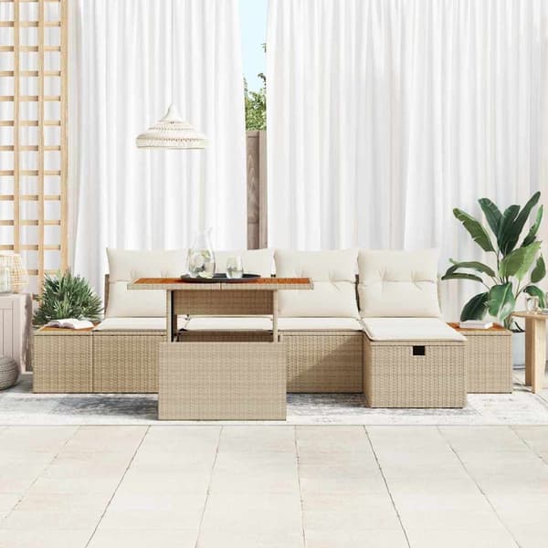 vidaXL Trädgårdsoffset 6 pcs Beige konstrotting