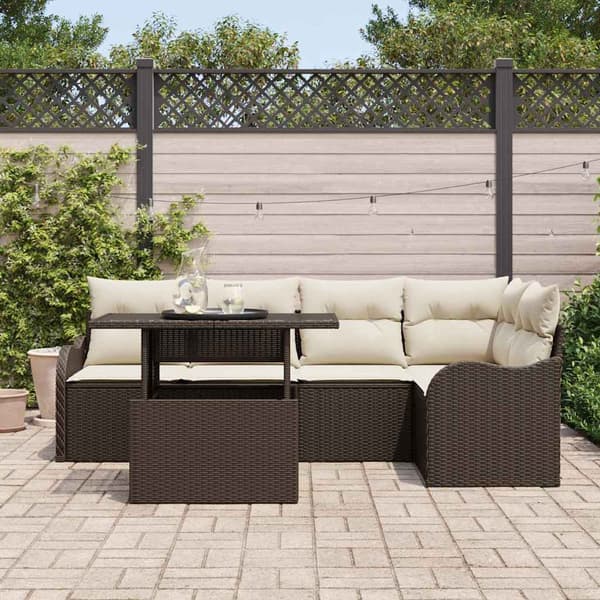 vidaXL Matgrupp med kudde 6 pcs Brun Poly rattan