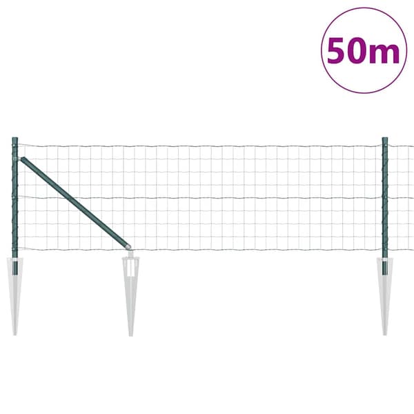 vidaXL Staket med stolpar, grön 0.4 x 50 m Stål