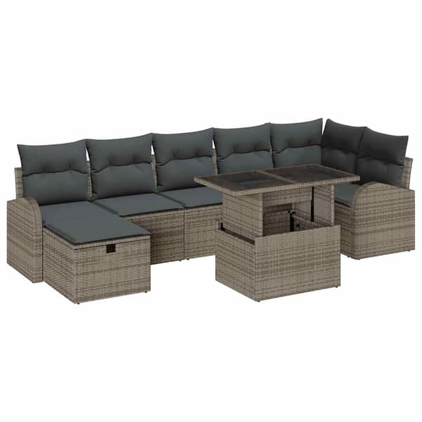 vidaXL Trädgårdsoffset med kudde med lagring 8 pcs Grå Poly rattan