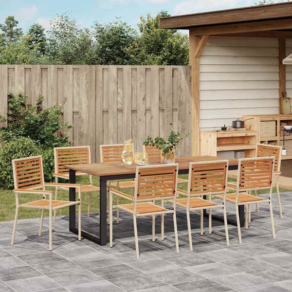 vidaXL Hage Spisegruppe 9 pcs Beige Solid akasietre