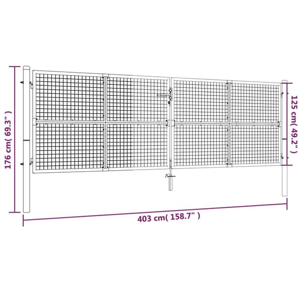 vidaXL Trädgårdsgrind galvaniserat stål 400x125 cm silver