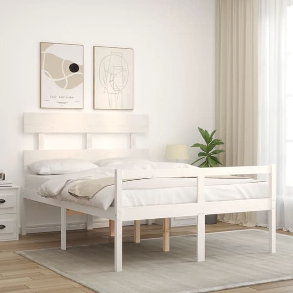vidaXL Seniorseng med hodegavl hvit small double heltre
