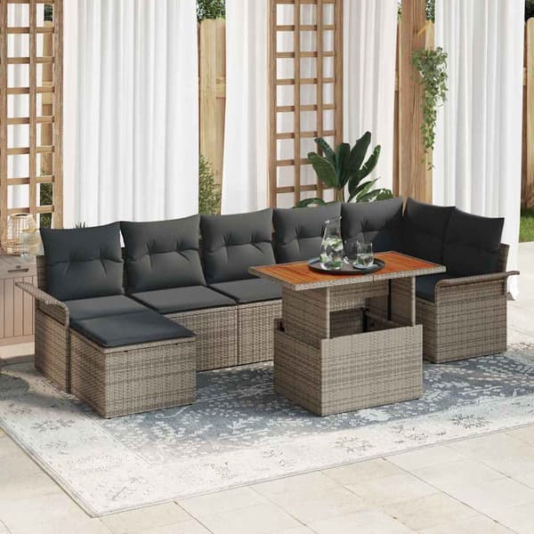 vidaXL Trädgårdsoffset med lagring 8 pcs Grå Poly rattan